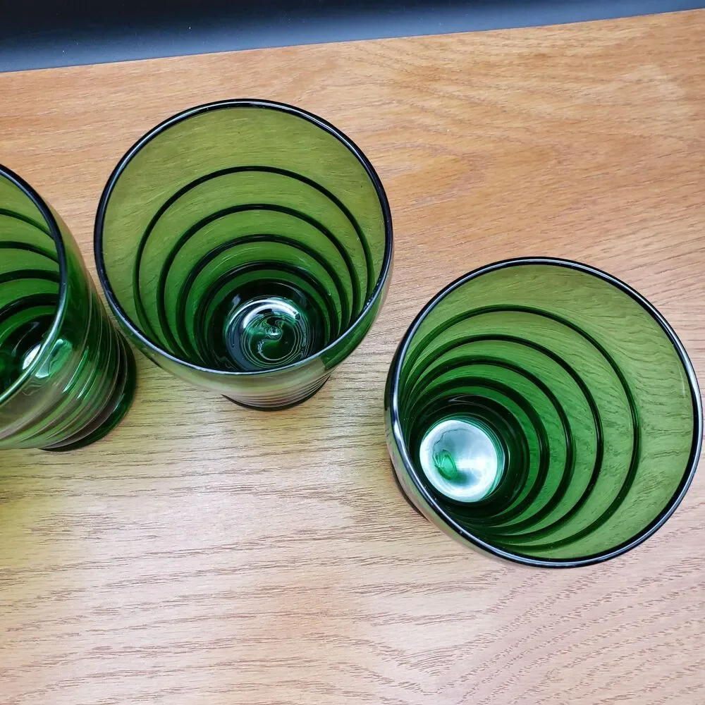 Anchor Hocking Whirly Twirly Forest Green Tumblers Set of 4 Vintage 12 oz